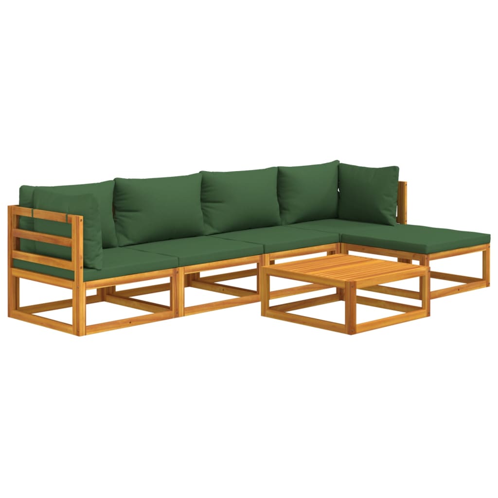 6-Delige Loungeset Met E Kussens Massief Hout Groen 2x hoek + 2x midden + voetensteun + Tafel