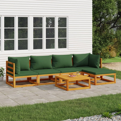 6-Delige Loungeset Met E Kussens Massief Hout Groen 2x hoek + 2x midden + voetensteun + Tafel