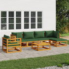 7-Delige Loungeset Met E Kussens Massief Hout Groen 2x corner + 2x middle + chair + footrest + table