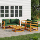 5-Delige Loungeset Met E Kussens Massief Hout Groen 2x corner + 2x chair + table