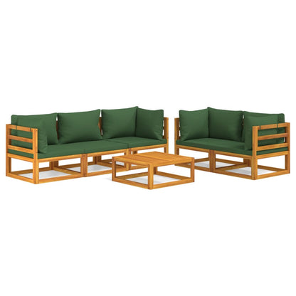 6-Delige Loungeset Met E Kussens Massief Hout Groen 4x hoek + midden + Tafel