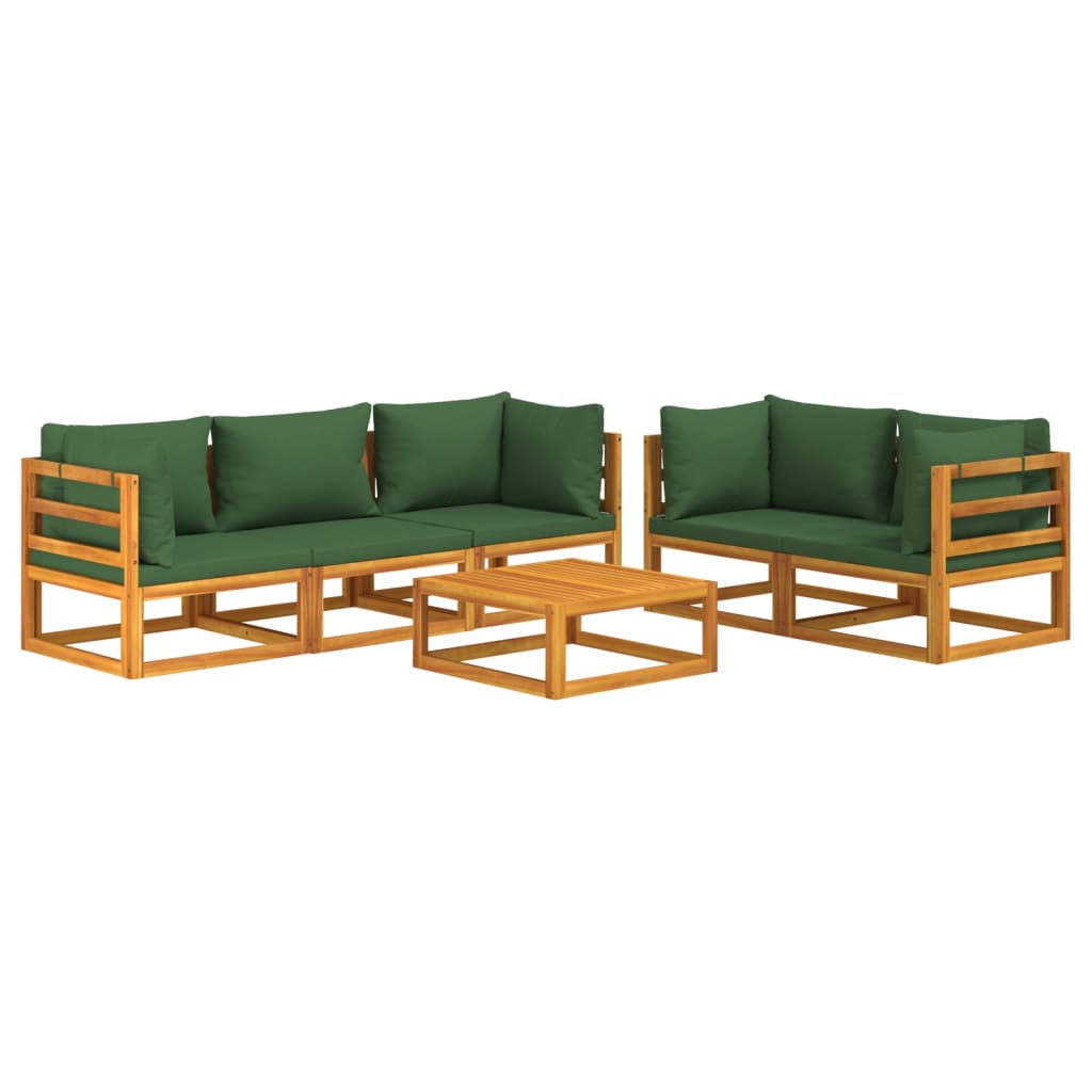 6-Delige Loungeset Met E Kussens Massief Hout Groen 4x hoek + midden + Tafel
