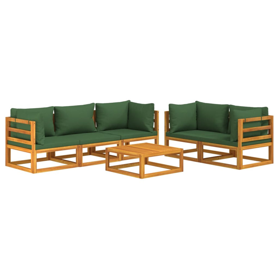6-Delige Loungeset Met E Kussens Massief Hout Groen 4x hoek + midden + Tafel