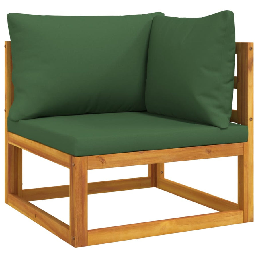 6-Delige Loungeset Met E Kussens Massief Hout Groen 4x hoek + midden + Tafel