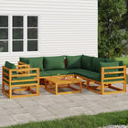 7-Delige Loungeset Met E Kussens Massief Hout Groen 3x corner + 2x middle + chair + table