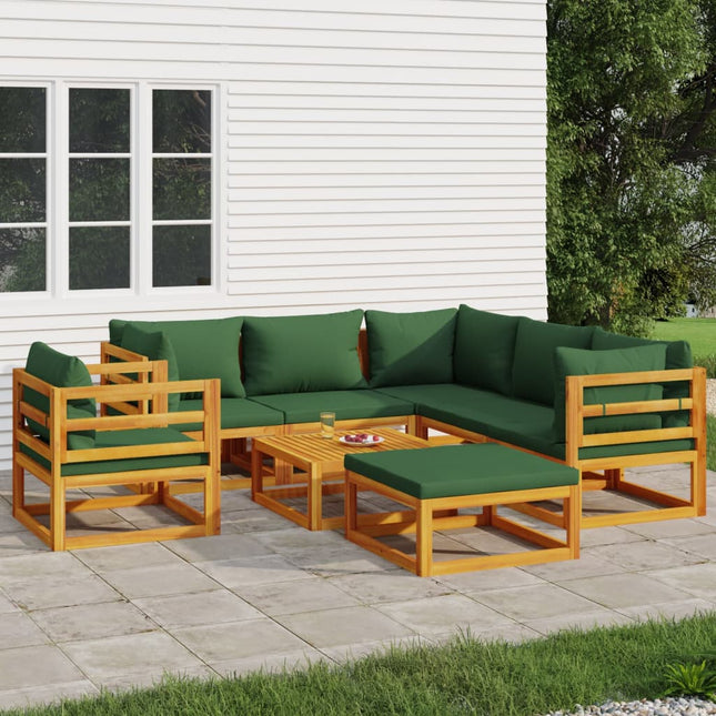 8-Delige Loungeset Met E Kussens Massief Hout Groen 3x corner + 2x middle + chair + footrest