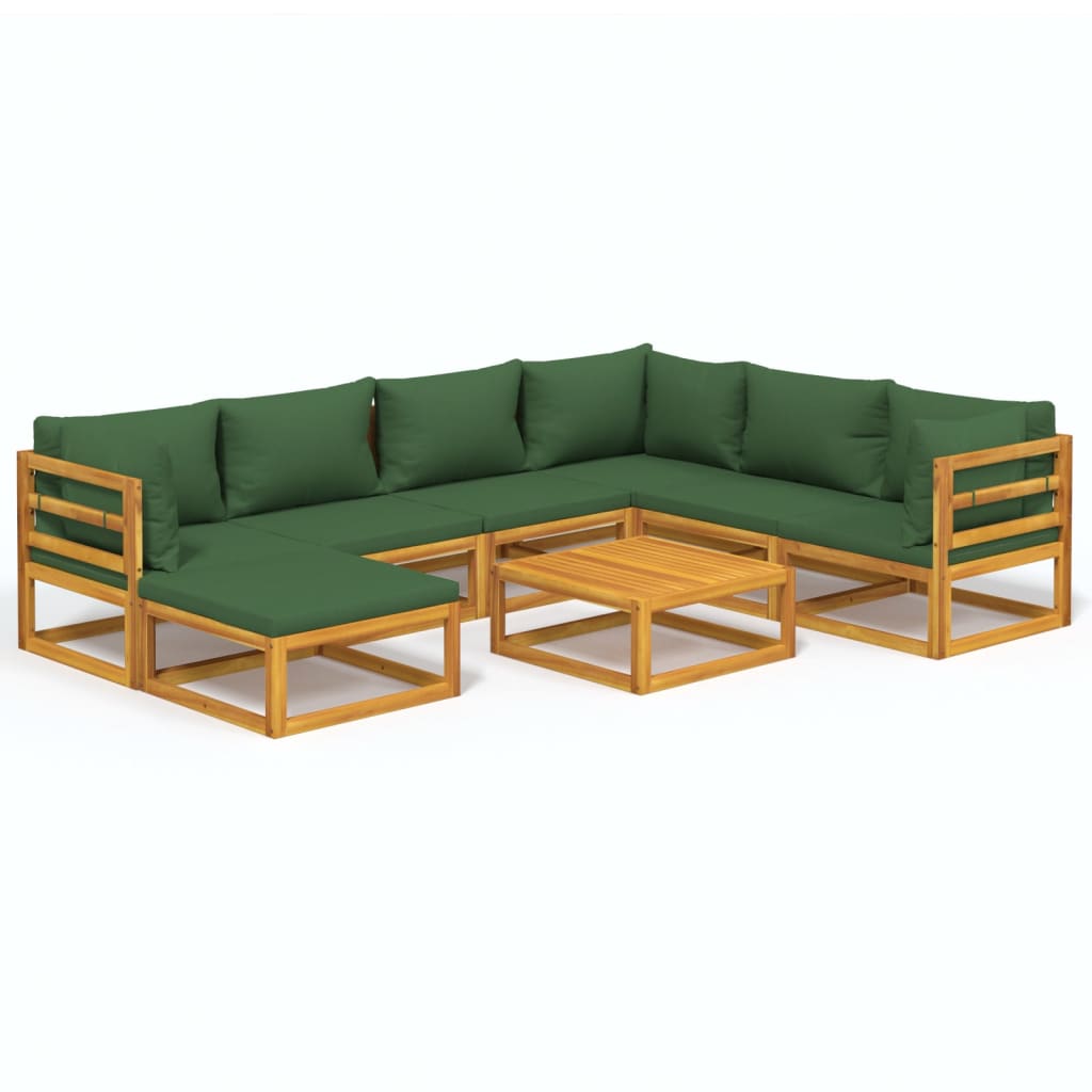 8-Delige Loungeset Met E Kussens Massief Hout Groen 3x hoek + 3x midden + voetensteun + Tafel