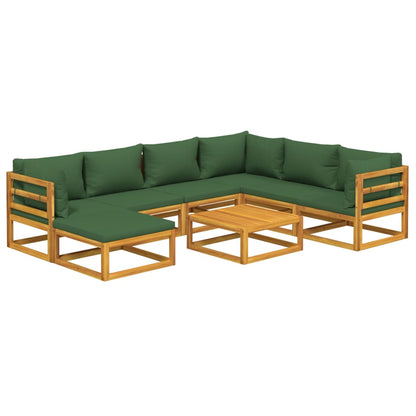 8-Delige Loungeset Met E Kussens Massief Hout Groen 3x hoek + 3x midden + voetensteun + Tafel
