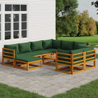 0-Delige Loungeset Met E Kussens Massief Hout Groen 5x hoek + 3x midden + voetensteun + Tafel