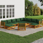 2-Delige Loungeset Met E Kussens Massief Hout Groen 3x corner + 5x middle + chair + 2x footrest + table