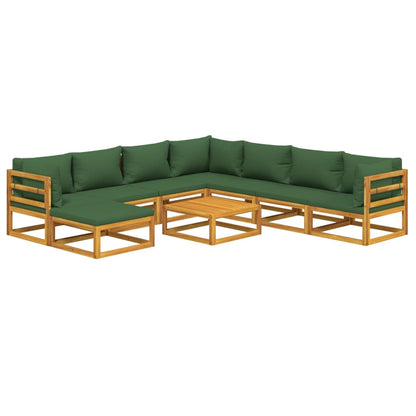 9-Delige Loungeset Met E Kussens Massief Hout Groen 3x hoek + 4x midden + voetensteun + Tafel