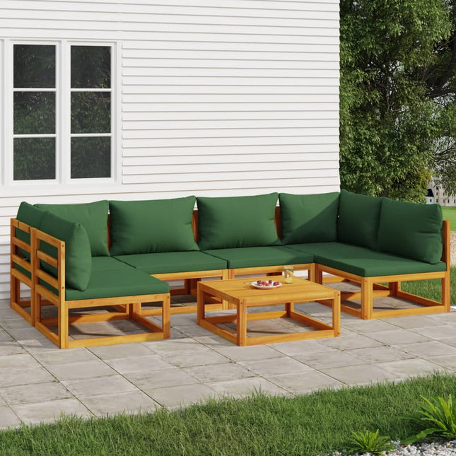 7-Delige Loungeset Met E Kussens Massief Hout Groen 2x hoek + 4x midden + Tafel