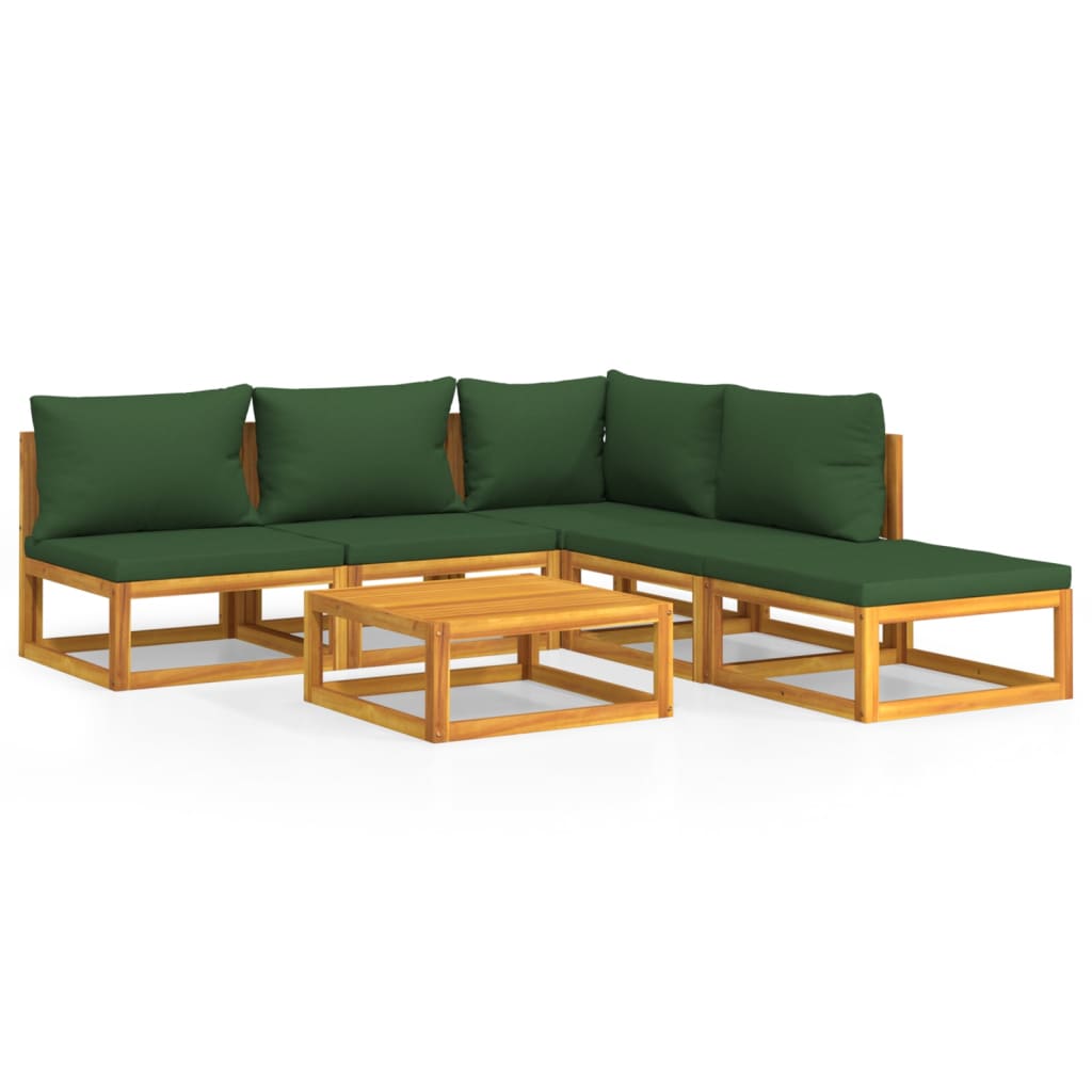 6-Delige Loungeset Met E Kussens Massief Hout Groen hoek + 3x midden + voetensteun + Tafel