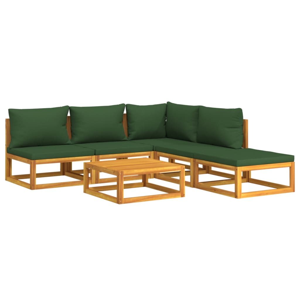 6-Delige Loungeset Met E Kussens Massief Hout Groen hoek + 3x midden + voetensteun + Tafel