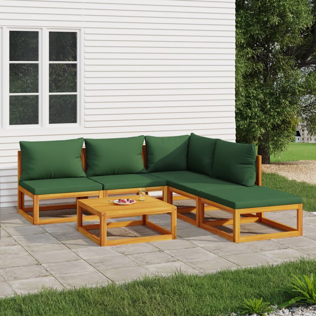 6-Delige Loungeset Met E Kussens Massief Hout Groen hoek + 3x midden + voetensteun + Tafel
