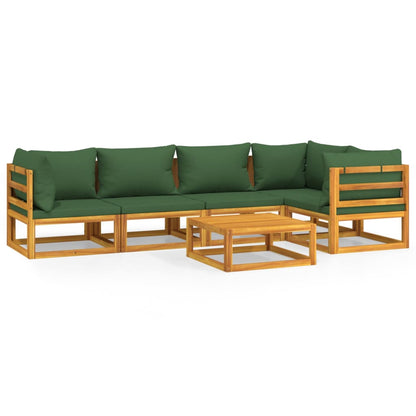 6-Delige Loungeset Met E Kussens Massief Hout Groen 3x corner + table + 2x middle