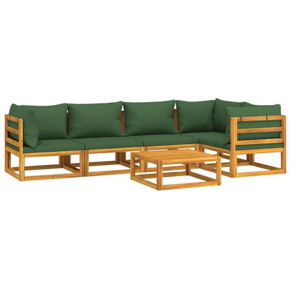 6-Delige Loungeset Met E Kussens Massief Hout Groen 3x corner + table + 2x middle