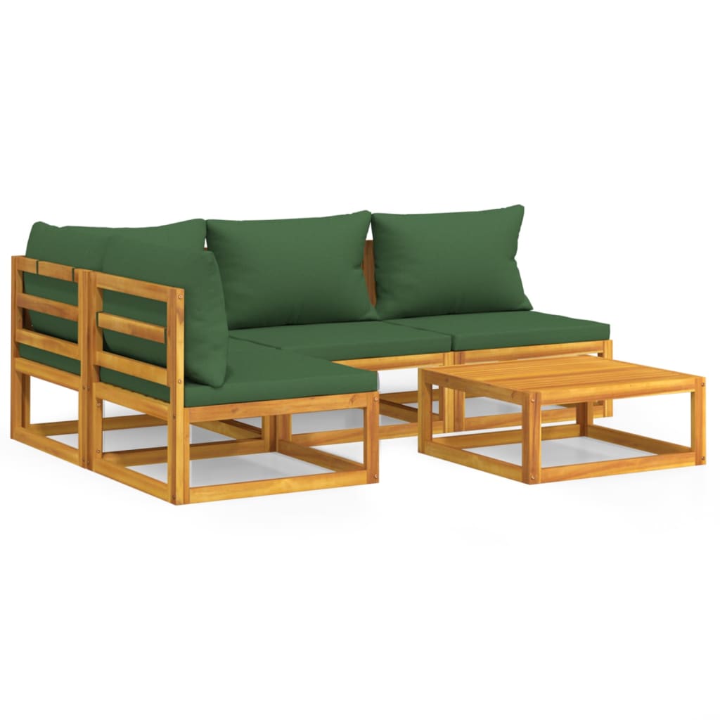 5-Delige Loungeset Met E Kussens Massief Hout Groen hoek + 3x midden + Tafel