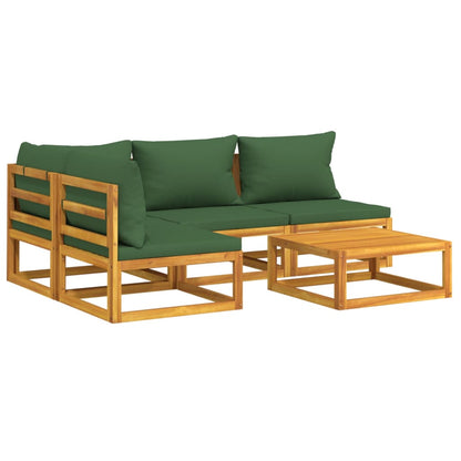 5-Delige Loungeset Met E Kussens Massief Hout Groen hoek + 3x midden + Tafel