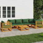 7-Delige Loungeset Met E Kussens Massief Hout Groen 2x middle + 3x corner + chair + table