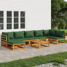 8-Delige Loungeset Met E Kussens Massief Hout Groen 2x hoek + 4x midden + voetensteun + Tafel