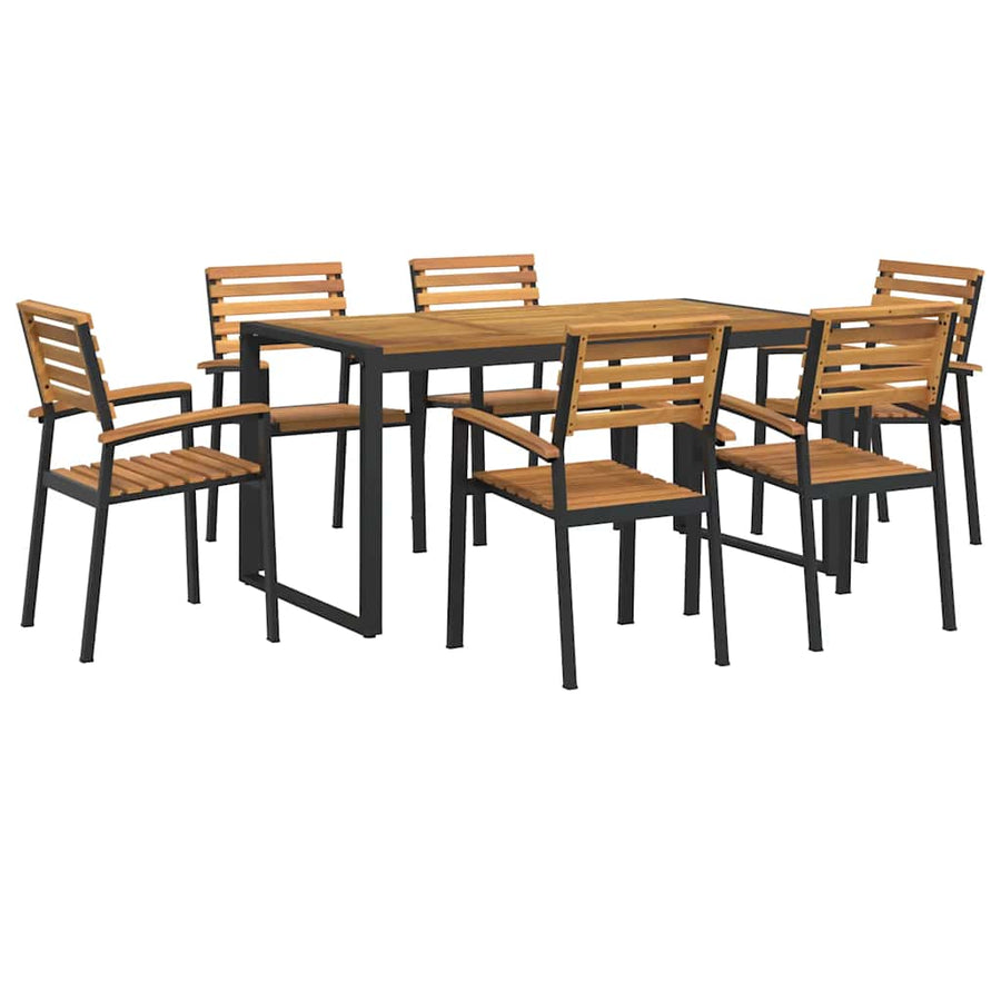 7-Delige Tuinset Massief Acaciahout En Metaal 160 cm tafellengte
