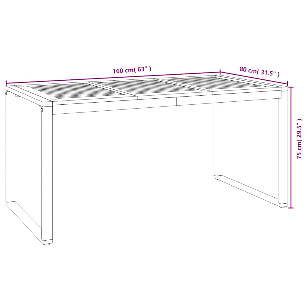 7-Delige Tuinset Massief Acaciahout En Metaal 160 cm tafellengte