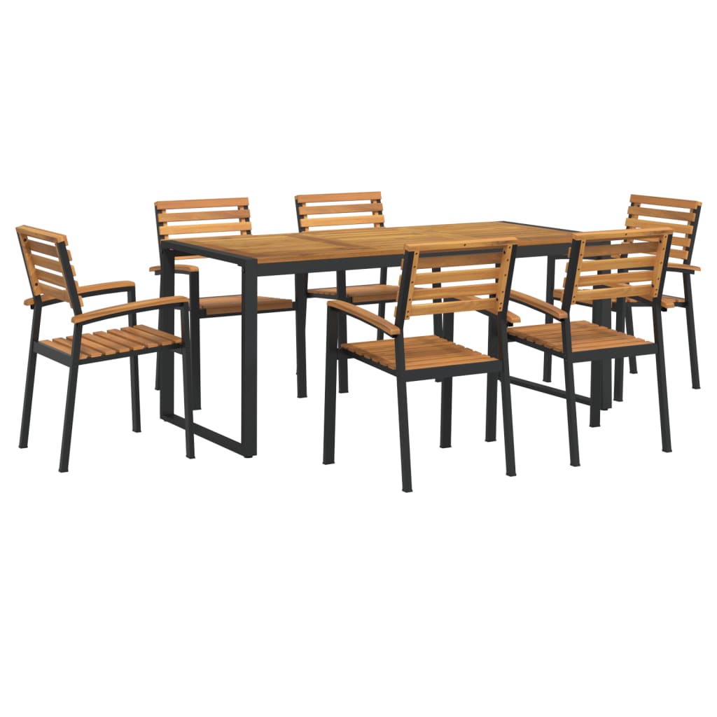 7-Delige Tuinset Massief Acaciahout En Metaal 180 cm tafellengte