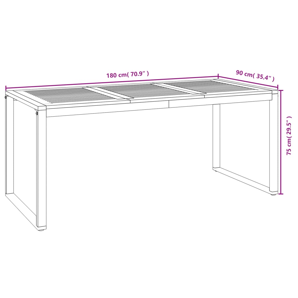 7-Delige Tuinset Massief Acaciahout En Metaal 180 cm tafellengte