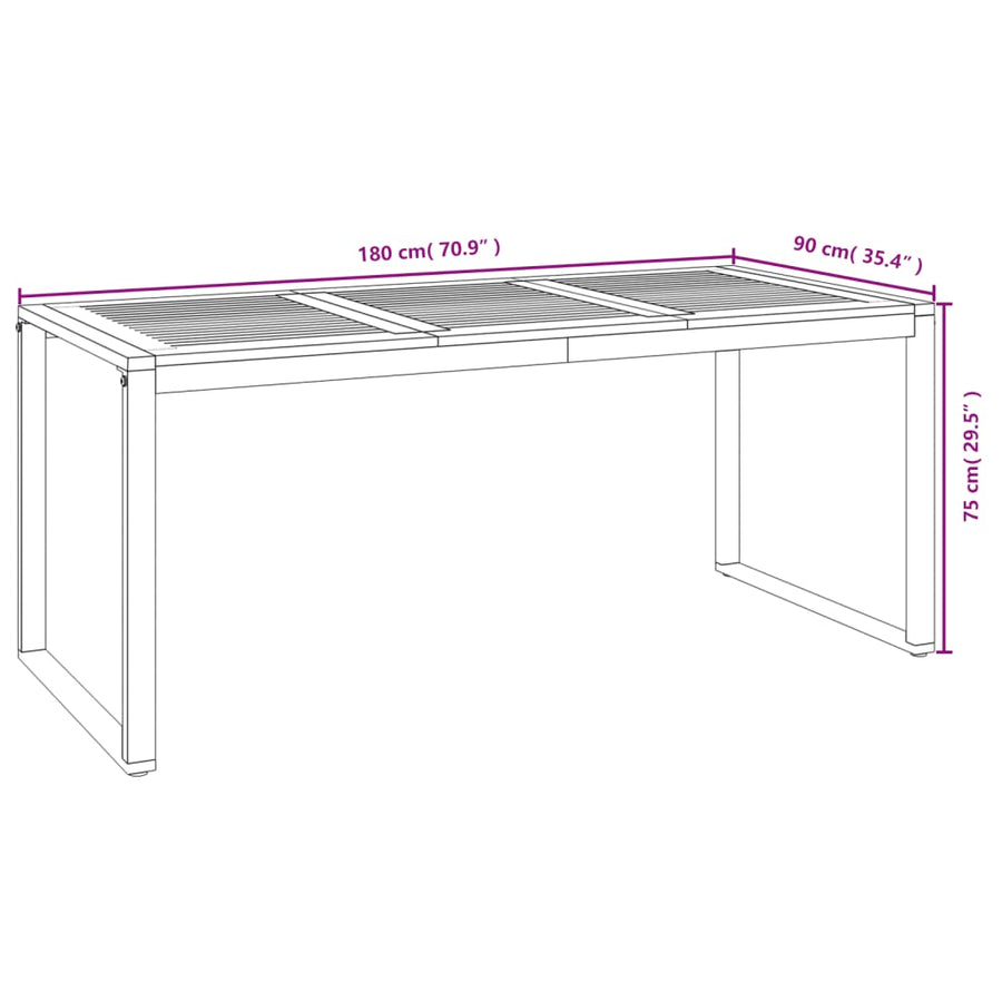 7-Delige Tuinset Massief Acaciahout En Metaal 180 cm tafellengte