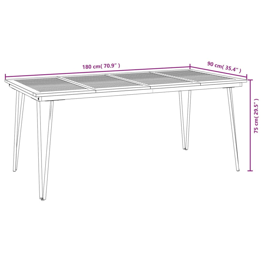 7-Delige Tuinset Massief Acaciahout En Metaal 6 180 cm tafellengte