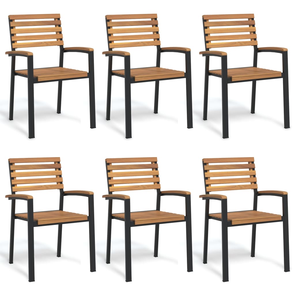 Tuinstoelen 6 st stapelbaar massief acaciahout en metaal