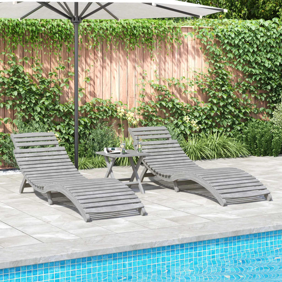 Ligbedden 2 st 184x55x64 cm massief acaciahout grijs