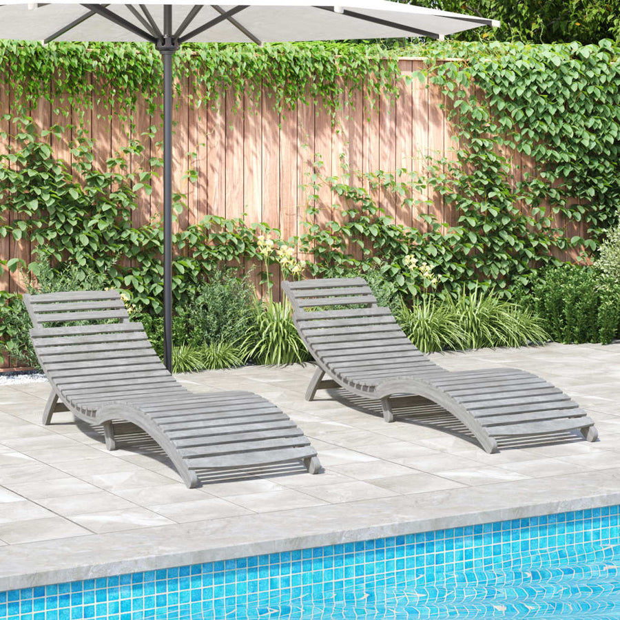 Ligbedden 2 st 184x55x64 cm massief acaciahout grijs