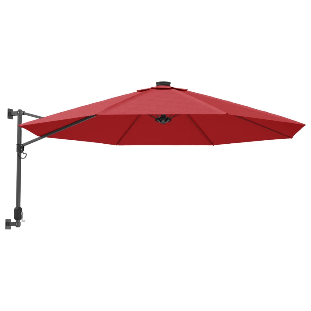 Wandparasol met LEDs 290 cm felrood