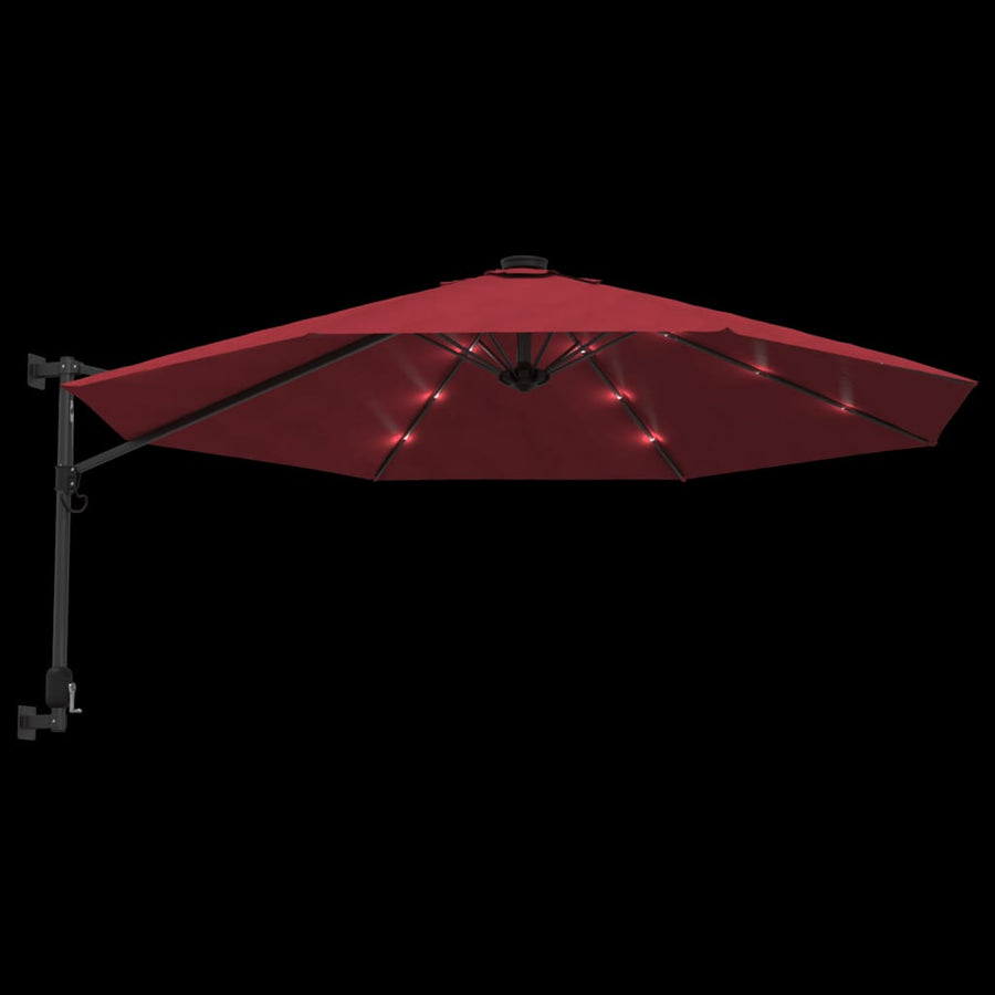 Wandparasol met LEDs 290 cm felrood
