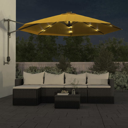 Wandparasol met LEDs 290 cm geel