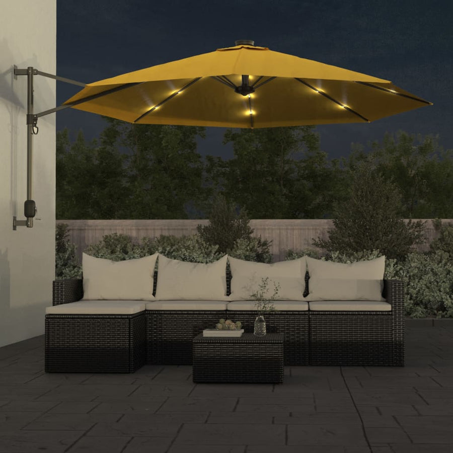 Wandparasol met LEDs 290 cm geel
