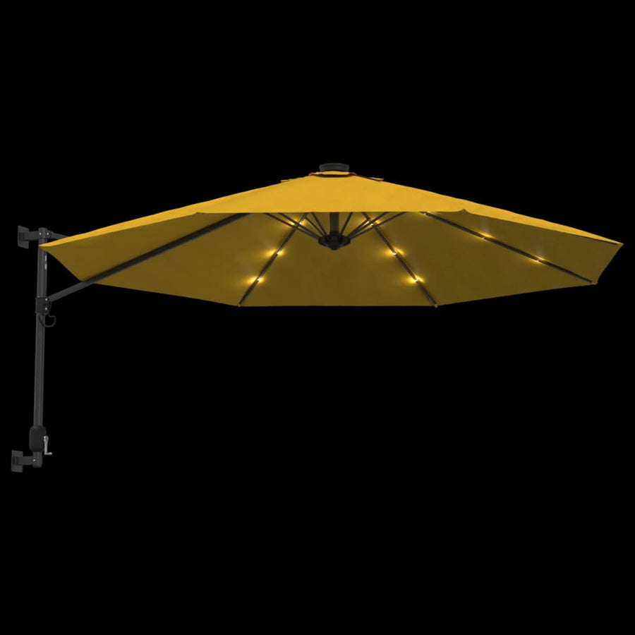 Wandparasol met LEDs 290 cm geel
