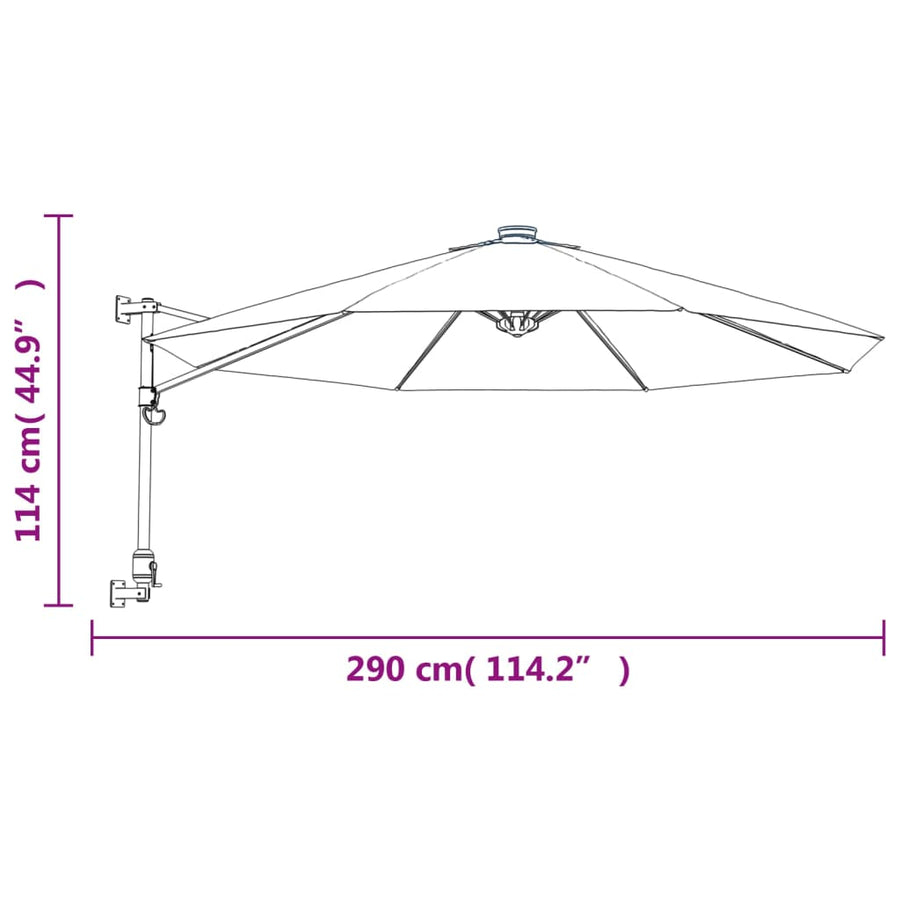 Wandparasol met LEDs 290 cm geel