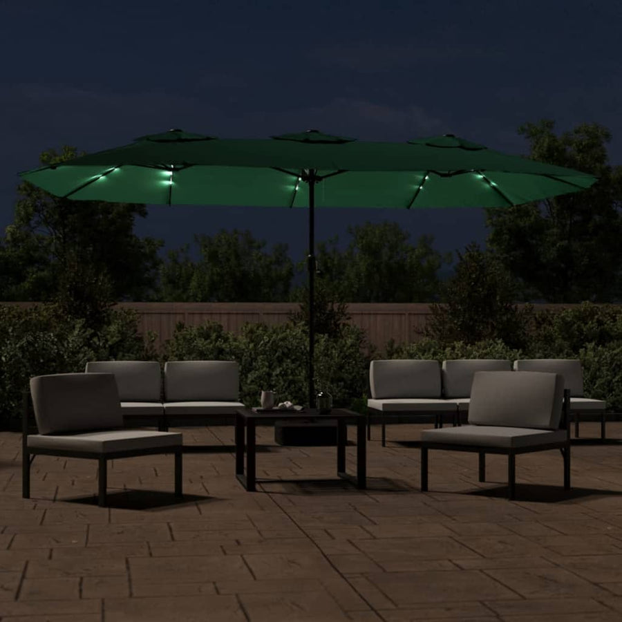 Parasol Dubbel Dak Met Led 449X265 Cm Groen