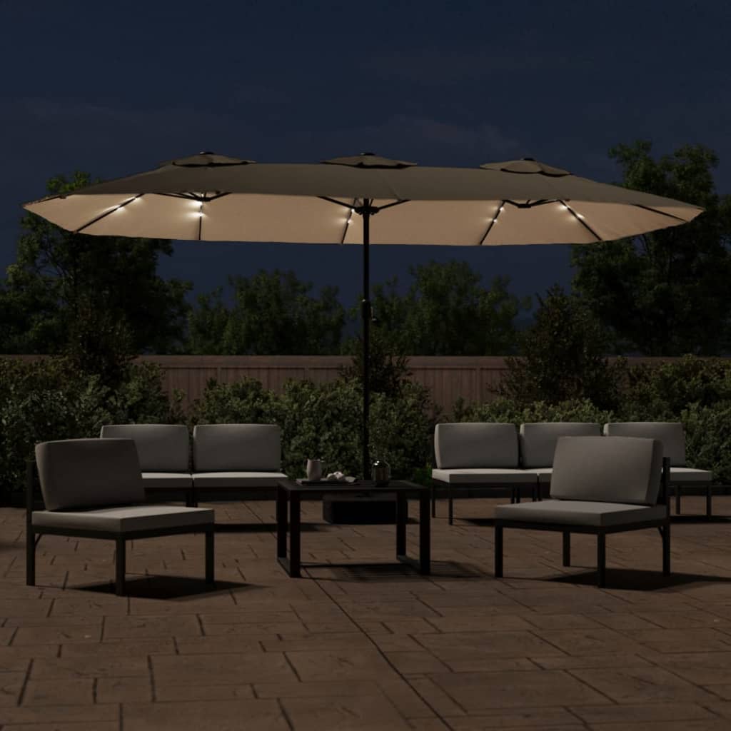 Parasol Dubbel Met Led 449X245 Cm Taupe