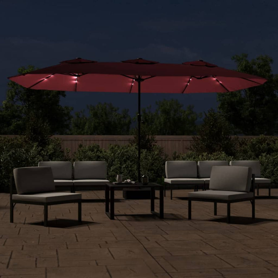 Parasol Dubbel Dak Met Led 449X265 Cm Bordeaux Rood