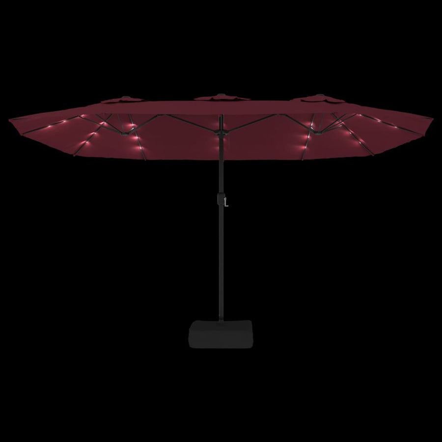 Parasol Dubbel Dak Met Led 449X265 Cm Bordeaux Rood