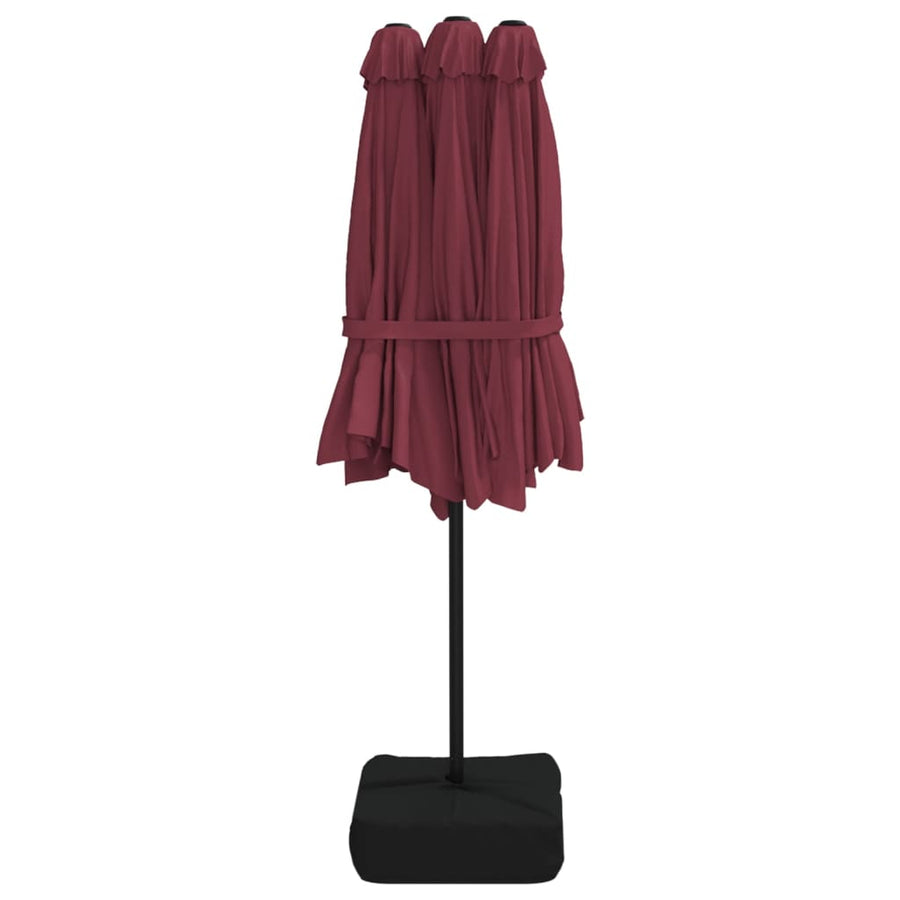 Parasol Dubbel Dak Met Led 449X265 Cm Bordeaux Rood