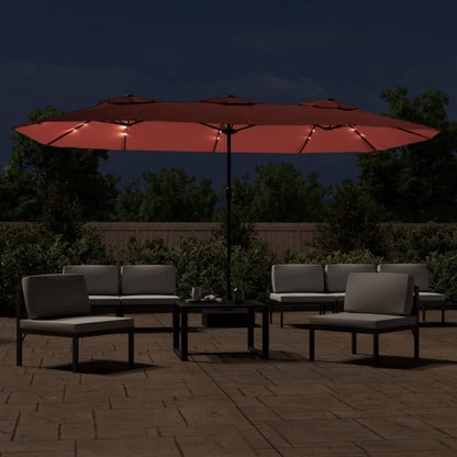 Parasol Dubbel Met Led 449X245 Cm Kleurig Terracotta