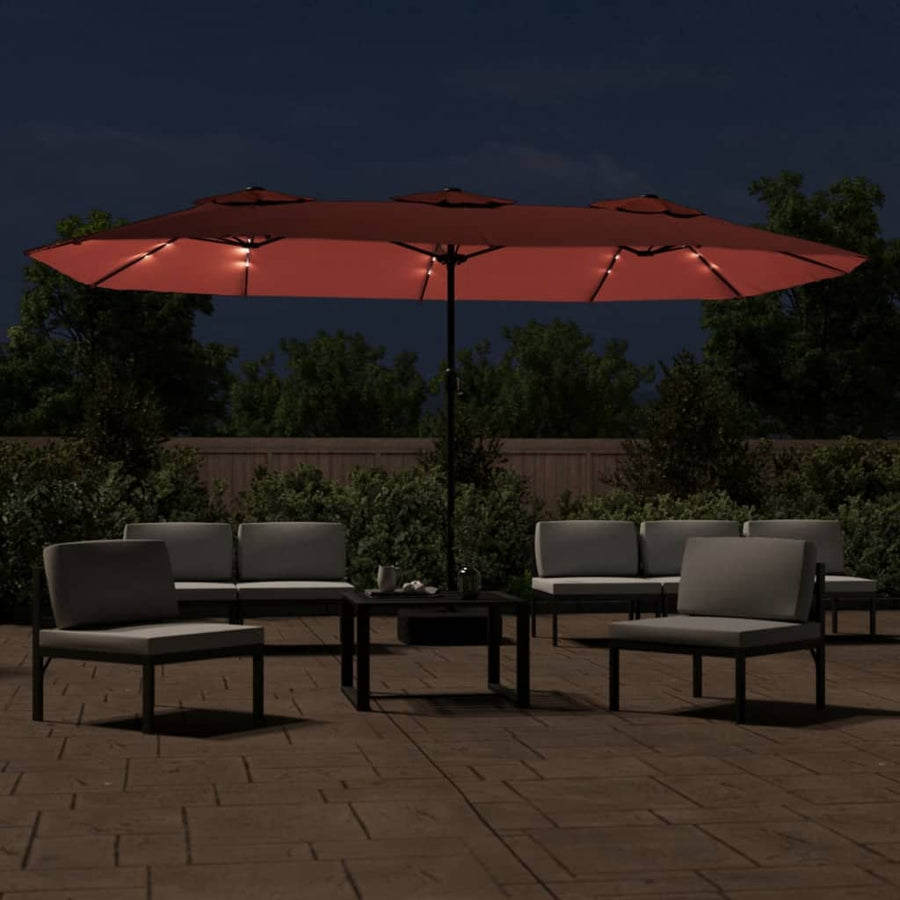 Parasol Dubbel Met Led 449X245 Cm Kleurig Terracotta