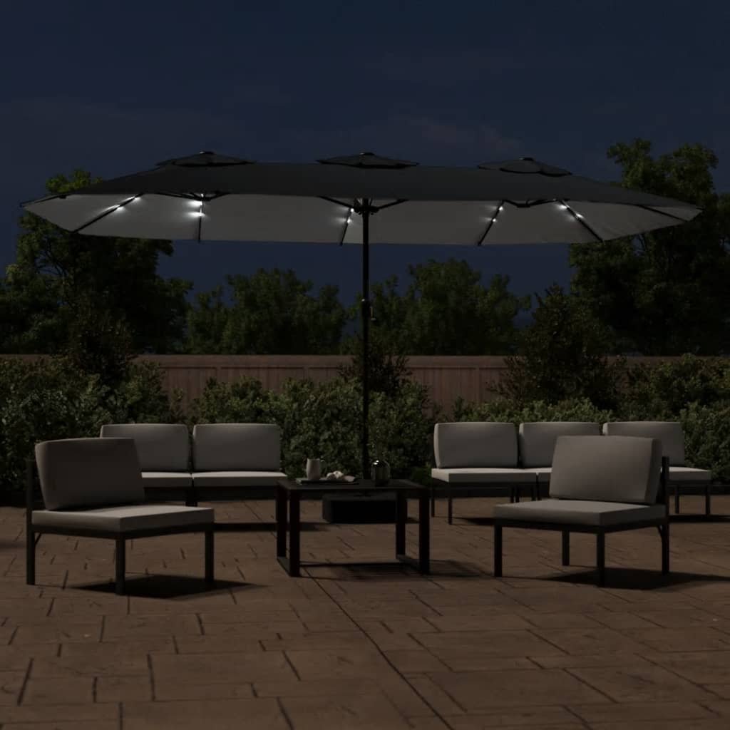 Parasol Dubbel Met Led 449X245 Cm Zwart