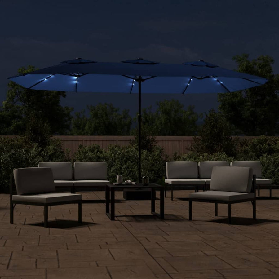 Parasol Dubbel Met Led 449X245 Cm Azuurblauw