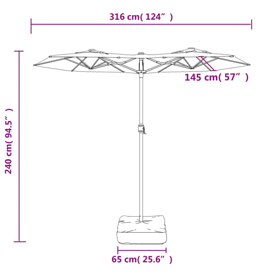 Parasol dubbel dak 316x145 cm antracietkleurig